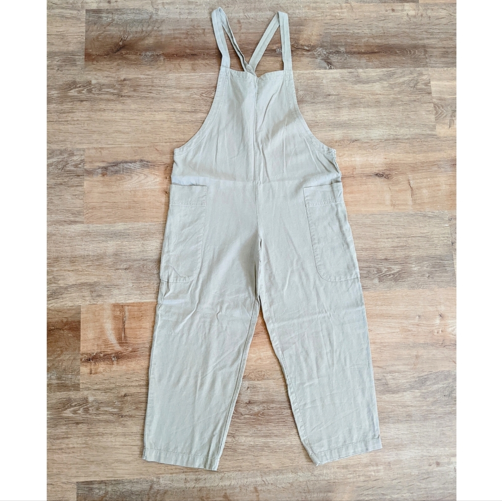 Forever 21 Beige Linen Overalls, Size S
